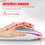 USB WLAN Maus für Computer Notebook MAC Wiederaufladbare LED Weiß Grau Gray