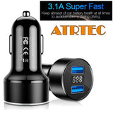ATRTEC Dual USB 5V 3.1A schnelles Autoladegerät Telefonadapter LED Anzeige charg
